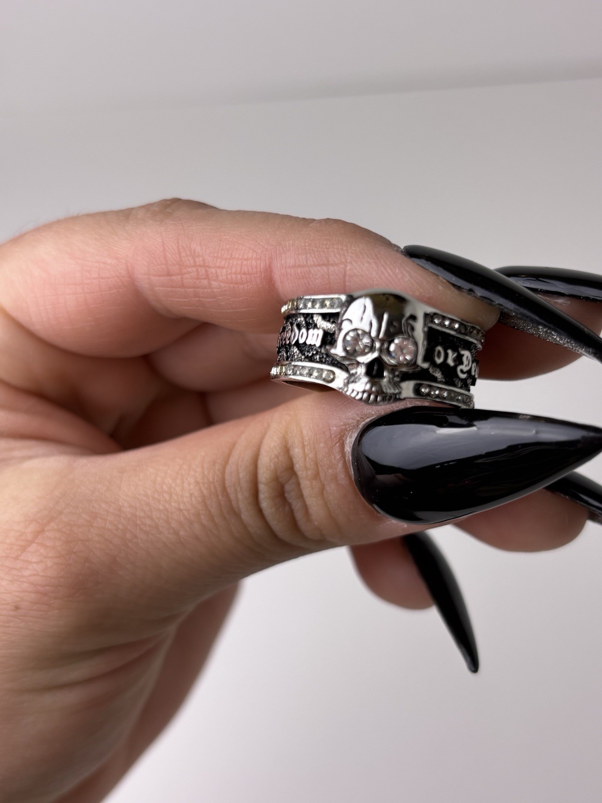 Men’s Skull Ring 925 Sterling Silver Freedom Or Death Liberation Men’s Size 12