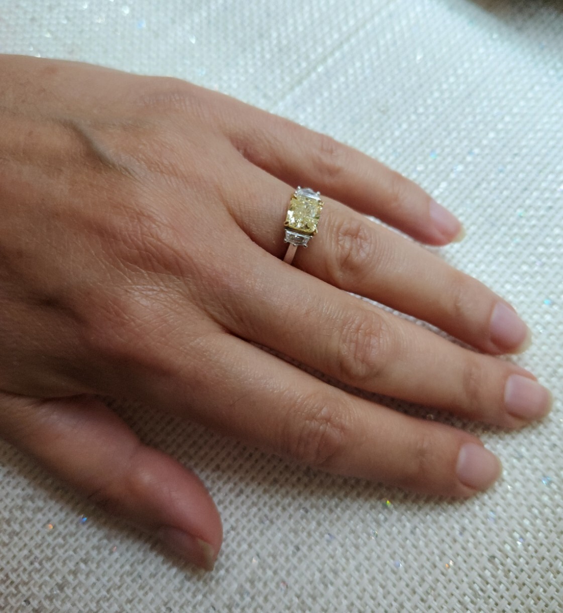 GIA 2.51ct Fancy Light Yellow And White Diamond Engagement Ring 18K
