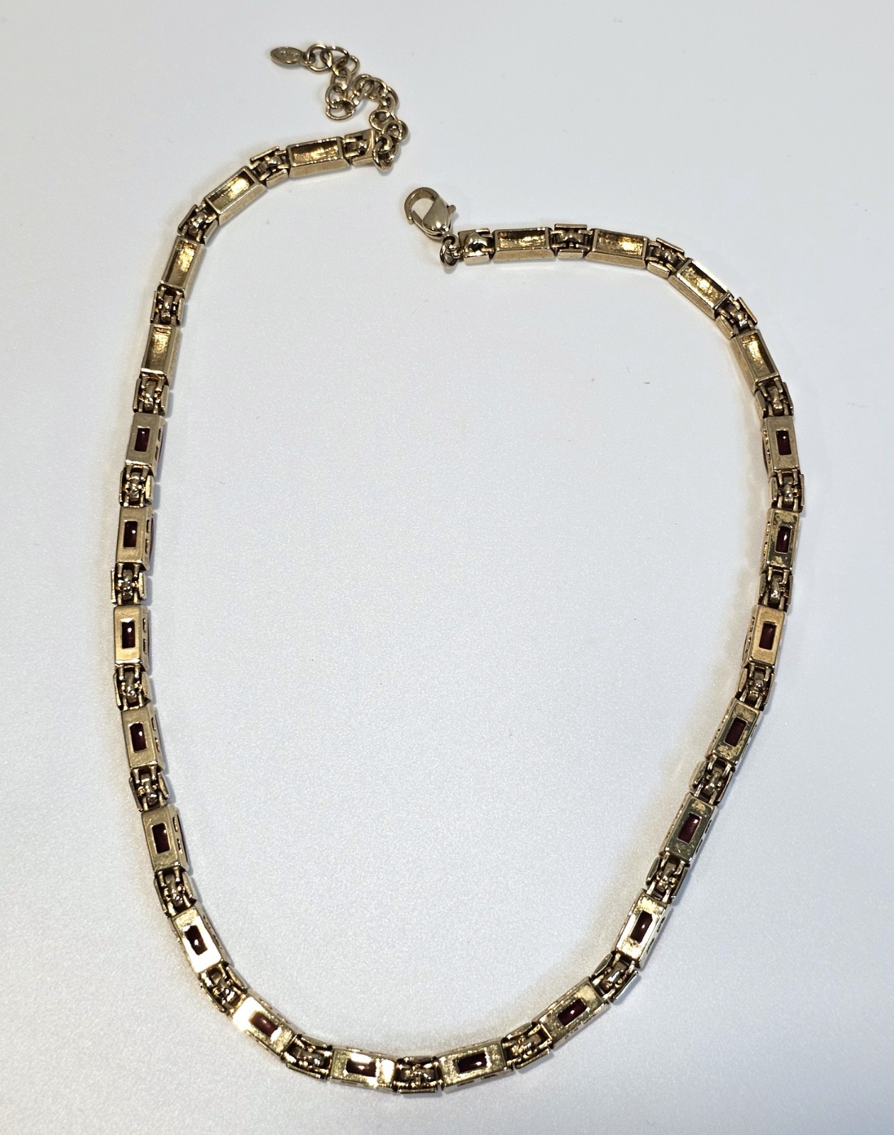 Monet red and white collar necklace mother of pearl gold tone