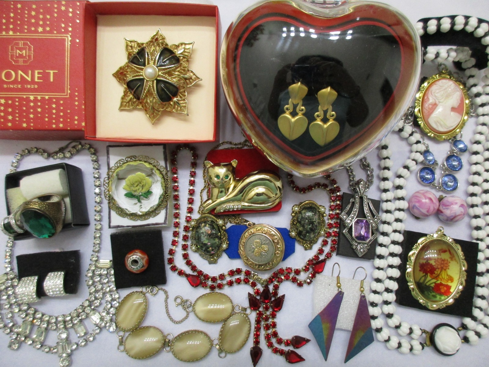 Vtg-Now Jewelry Lot Locket Cameo Heart Box AUSTRIA MONET PANDORA 925 +s/signed