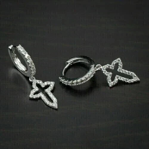 Engagement Hoop/Drop Earrings Round Cut Simulated Diamond 925 Starling Silver