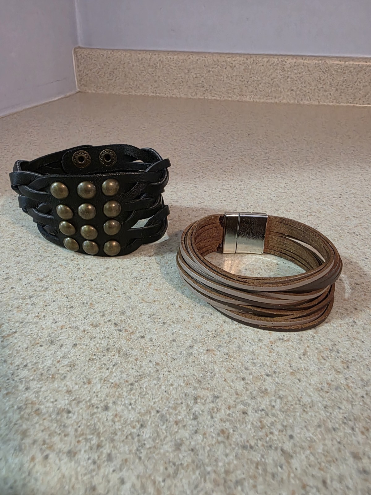 Leather Cuff bracelets Women Set Of Two
