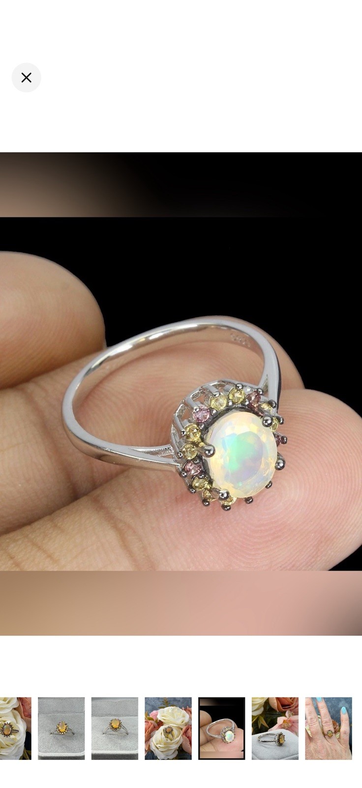 Enchanting Natural Diamond cut Sapphire with Fire Opal 925 Sterling Silver Sz 7