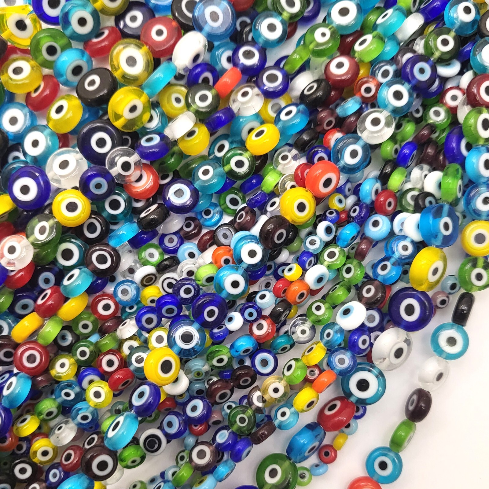 Rainbow Evil Eye Glass Coin Disc Bead Flat Round Saucer 4mm 6 8mm 10 12mm 15″