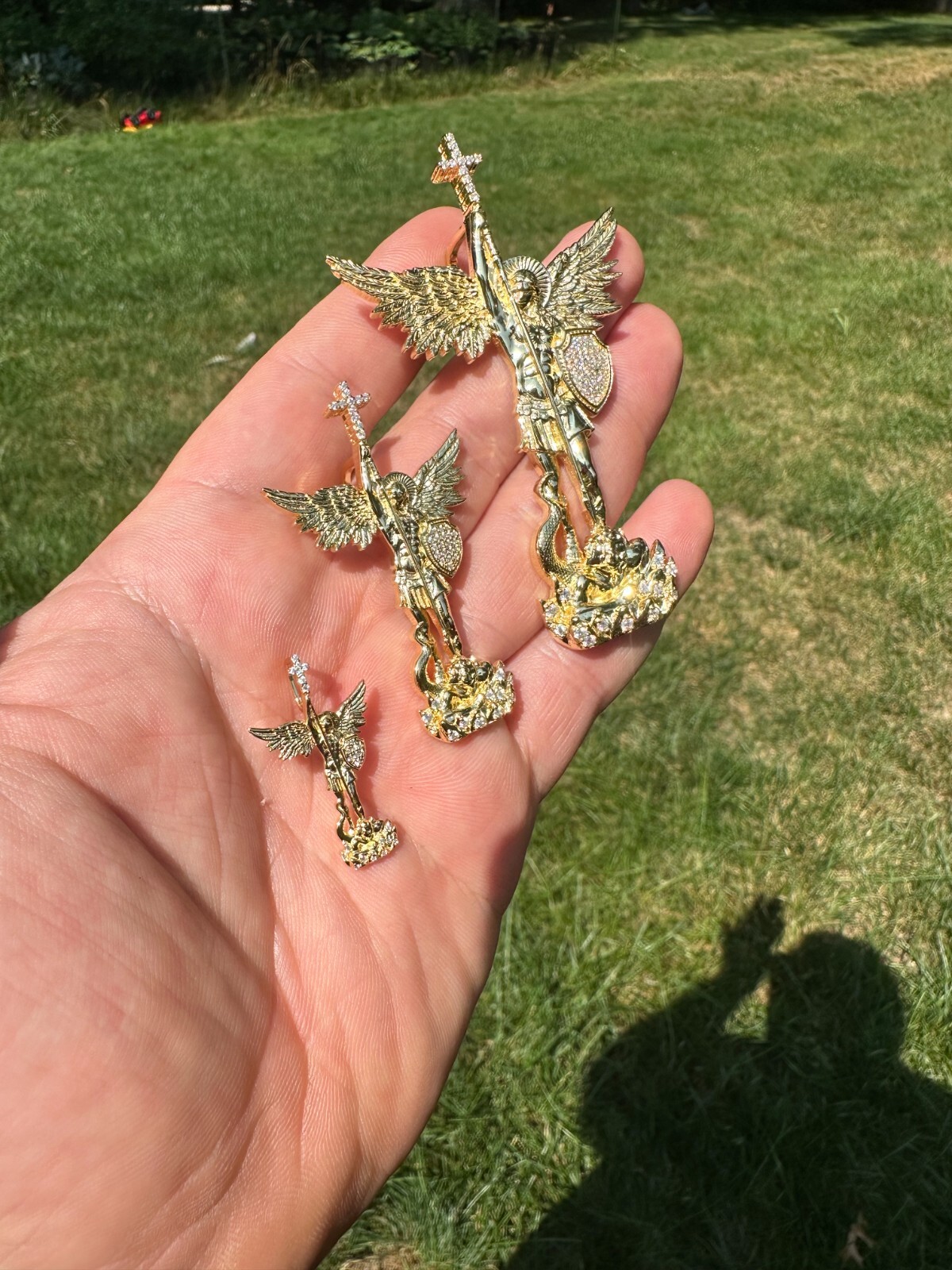 Real MOISSANITE Saint Michael Slaying Dragon Pendant 14k Gold Over 925 Silver