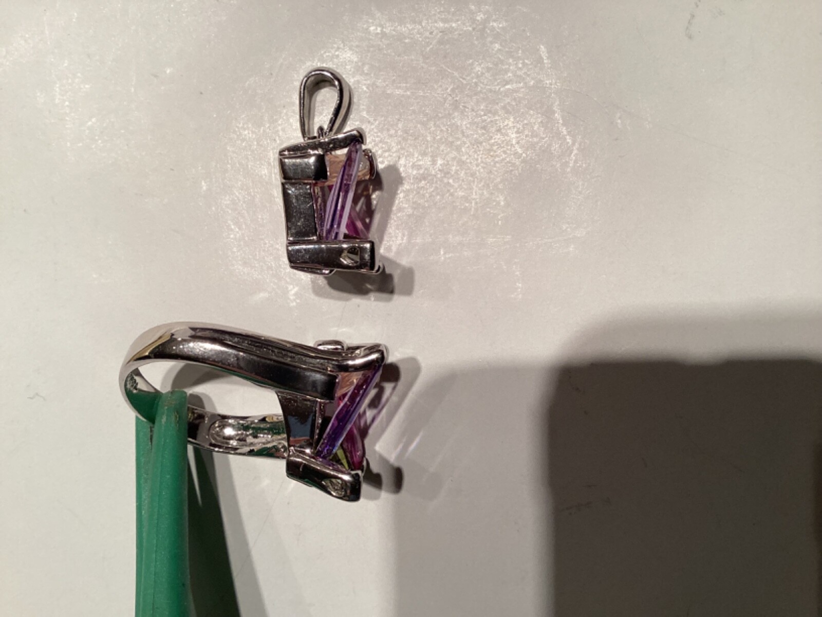 Multicolor Gemstone Ring and Matching Pendant in White Gold