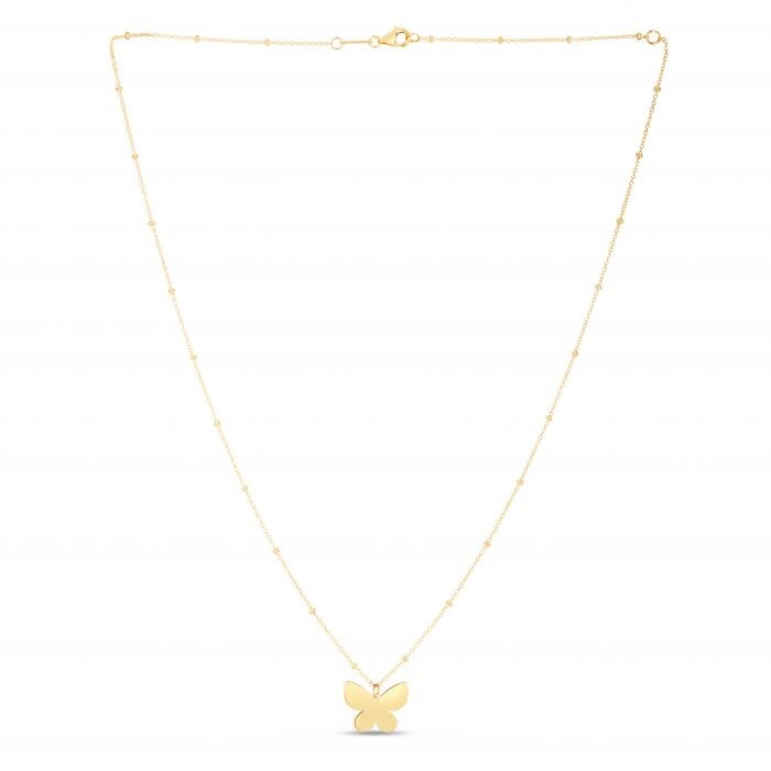 14k Yellow Gold Papillon Butterfly Charm 18″ Extendable Necklace 2.4 Grams