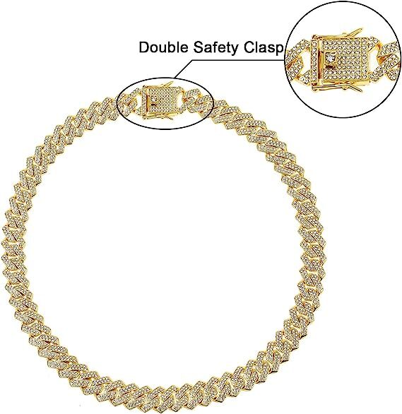 Mens 12MM Gold Plated Iced CZ Out Solid Miami Cuban Link Bracelet Hip Hop Jewely