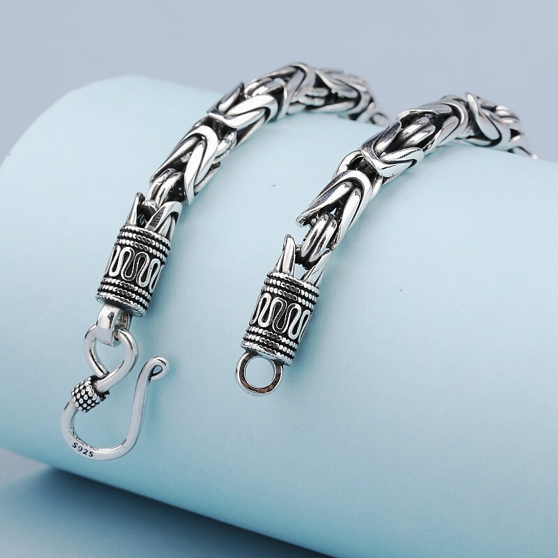 S925 Silver Ethnic Style Six Character True Word Bracelet Dragon Bone Chain