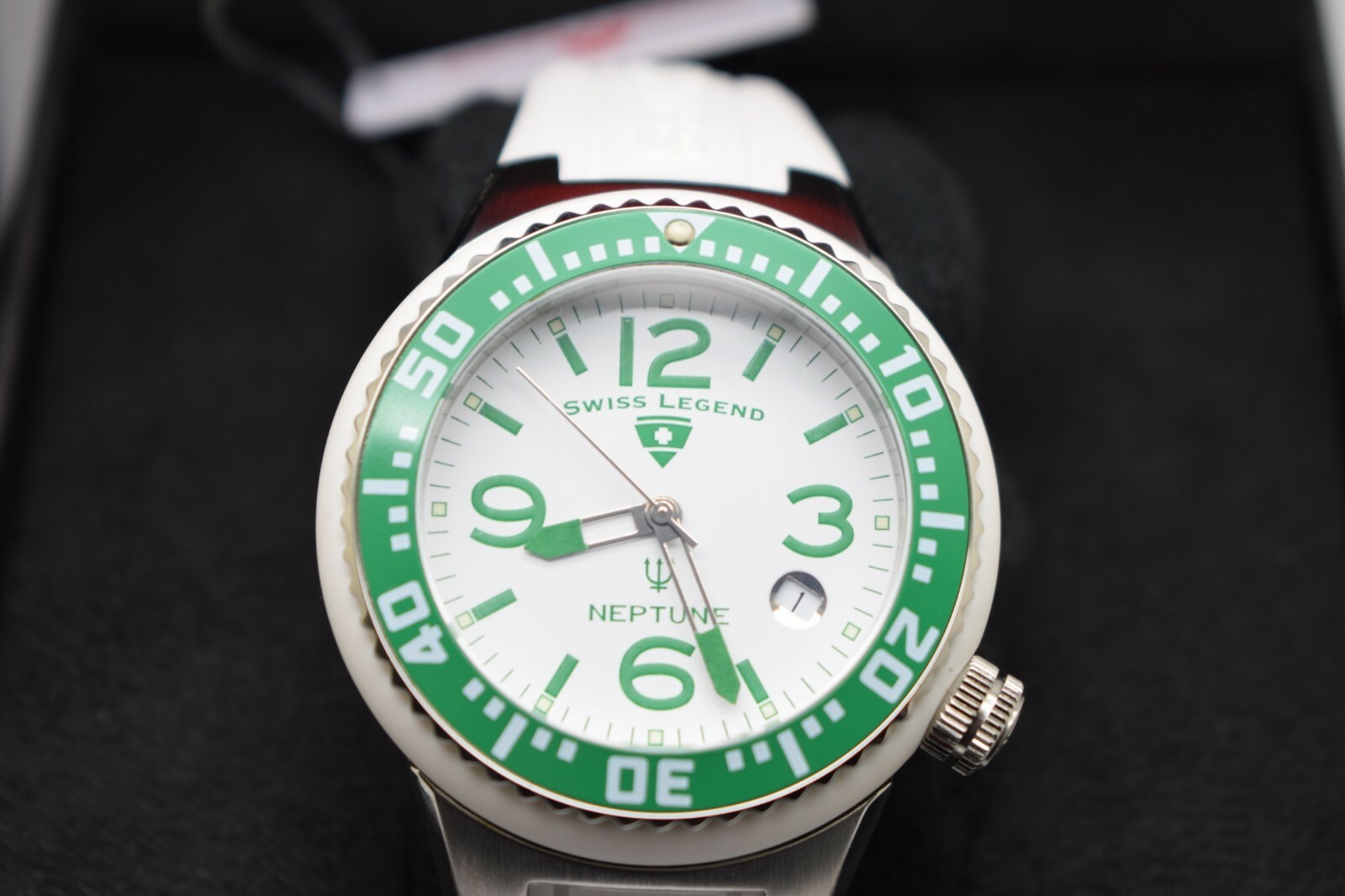 Swiss Legend Neptune Watch White Silicone Green Luminous Indices