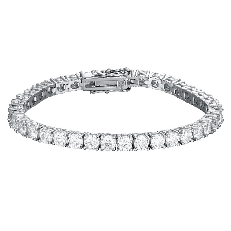 4mm D VVS1 Moissanite Tennis Chain Bracelet for Women Men 925 Sterling Silver