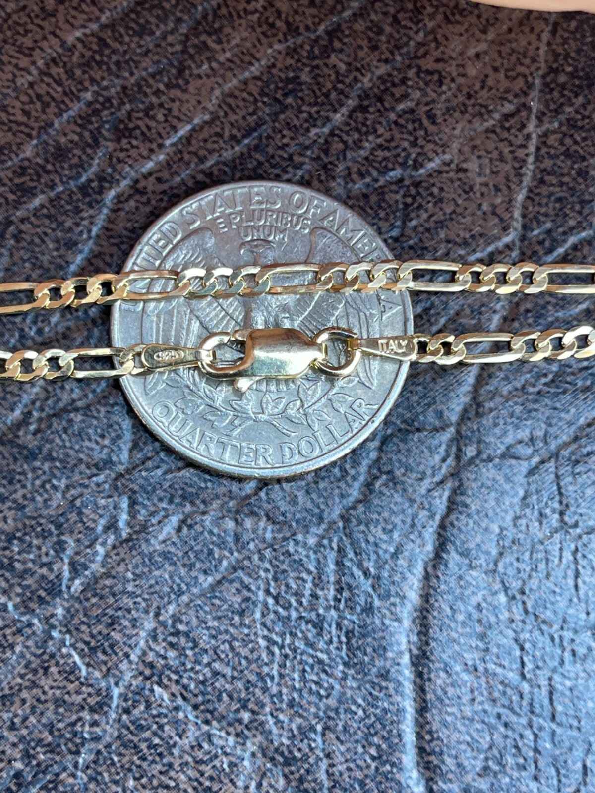 14k Gold Plated Solid 925 Sterling Silver Figaro Chain Necklace Mens Ladies Flat