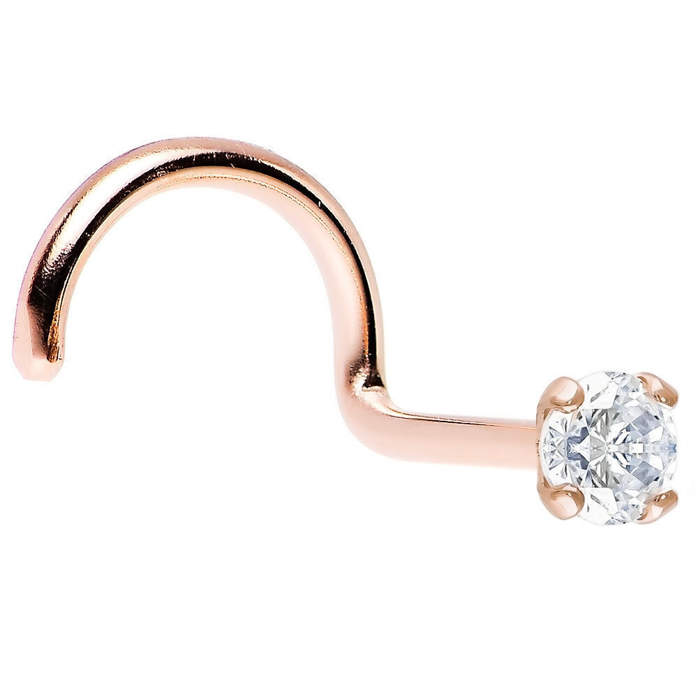 Rose Gold Nose Screw 14k Gold with 2mm 20 gauge -1/4″(6 mm)