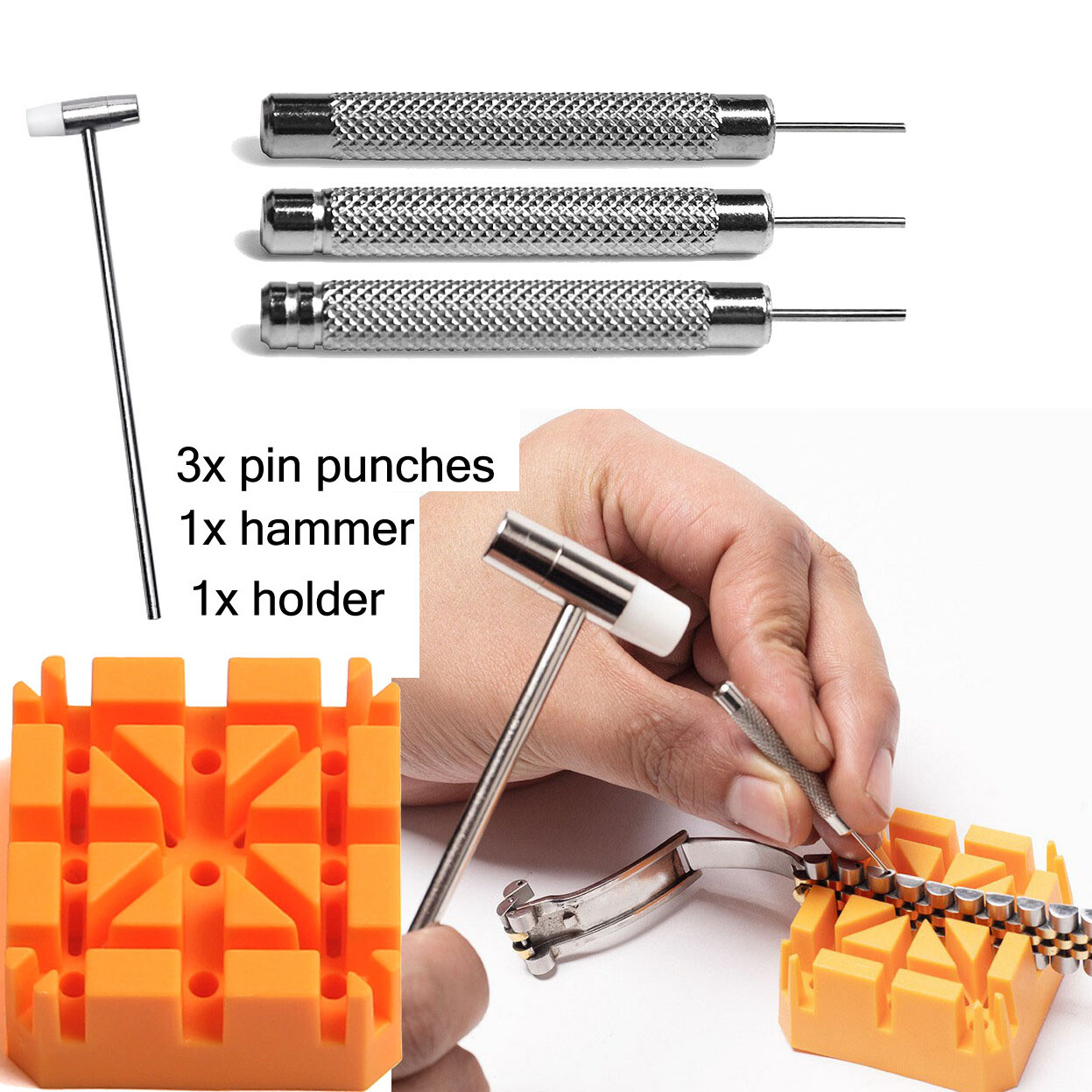 Set of 5PCS Watch Strap Metal Bracelet Pin Remove Tool Adjust Holder Hammer Tool