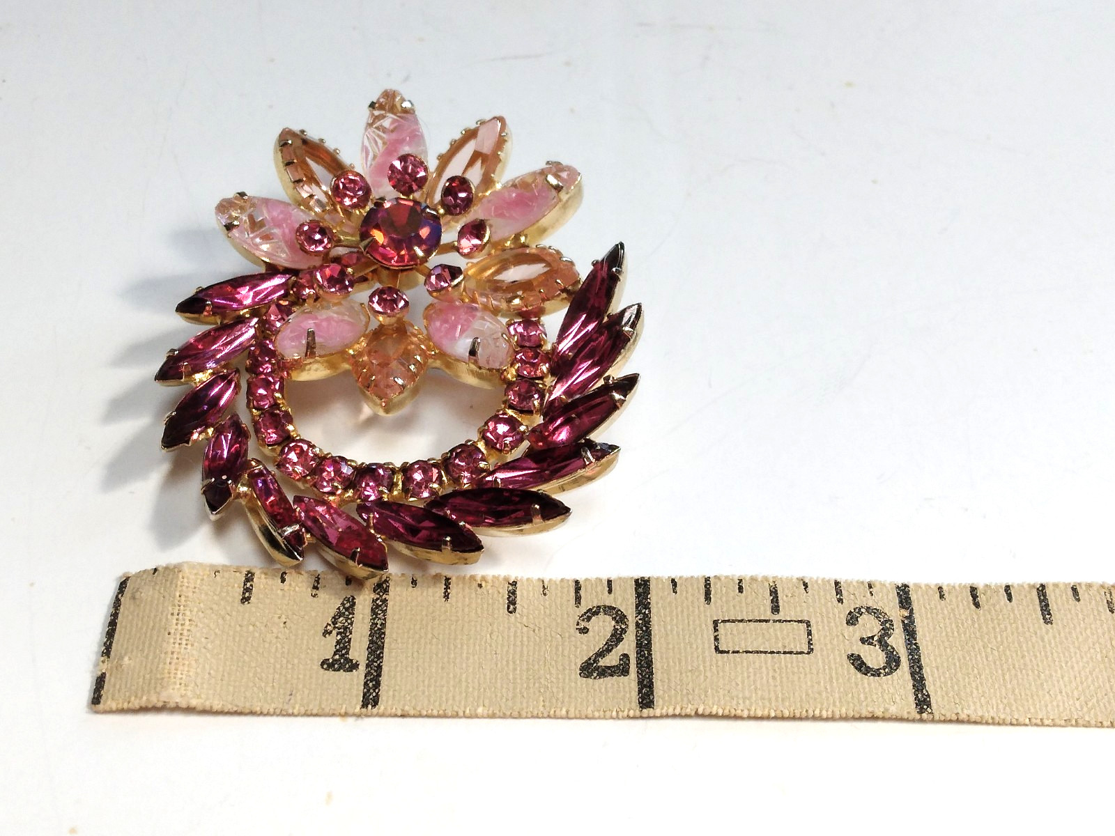 Juliana Pink Brooch Givre Lava Glass Dark Pink Navetts Gold Tone Rivet Prong Set