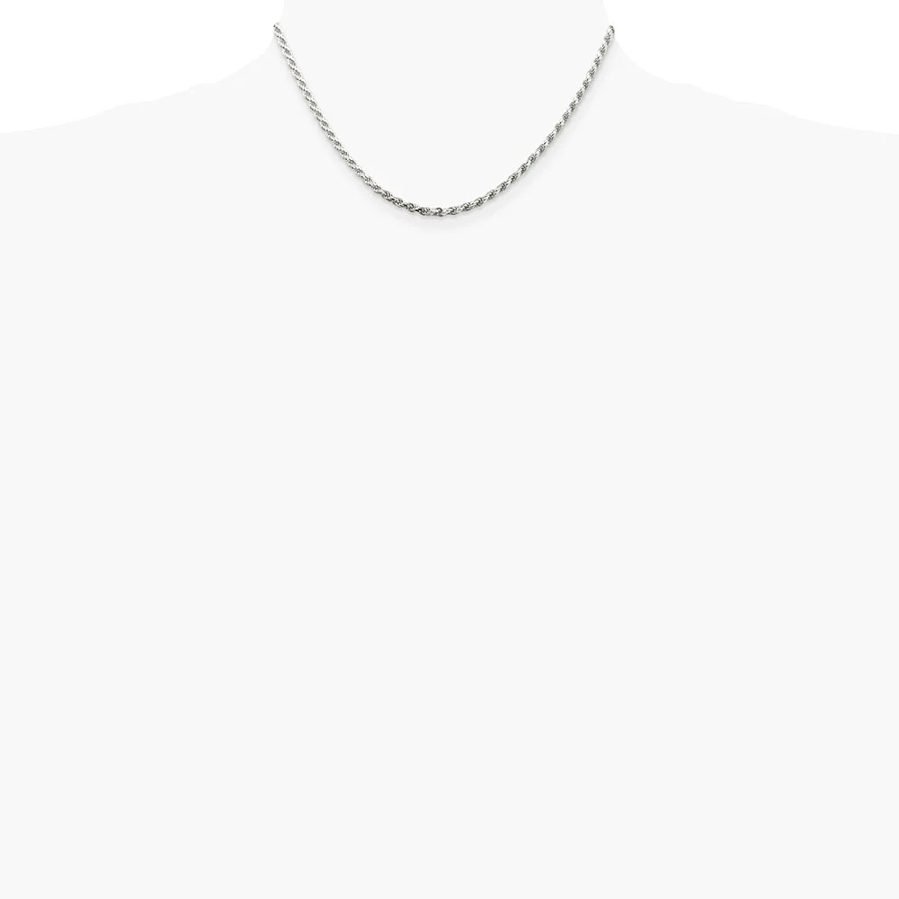Sterling Silver 2.75mm Diamond-Cut Rope Chain Necklace 16″-36″