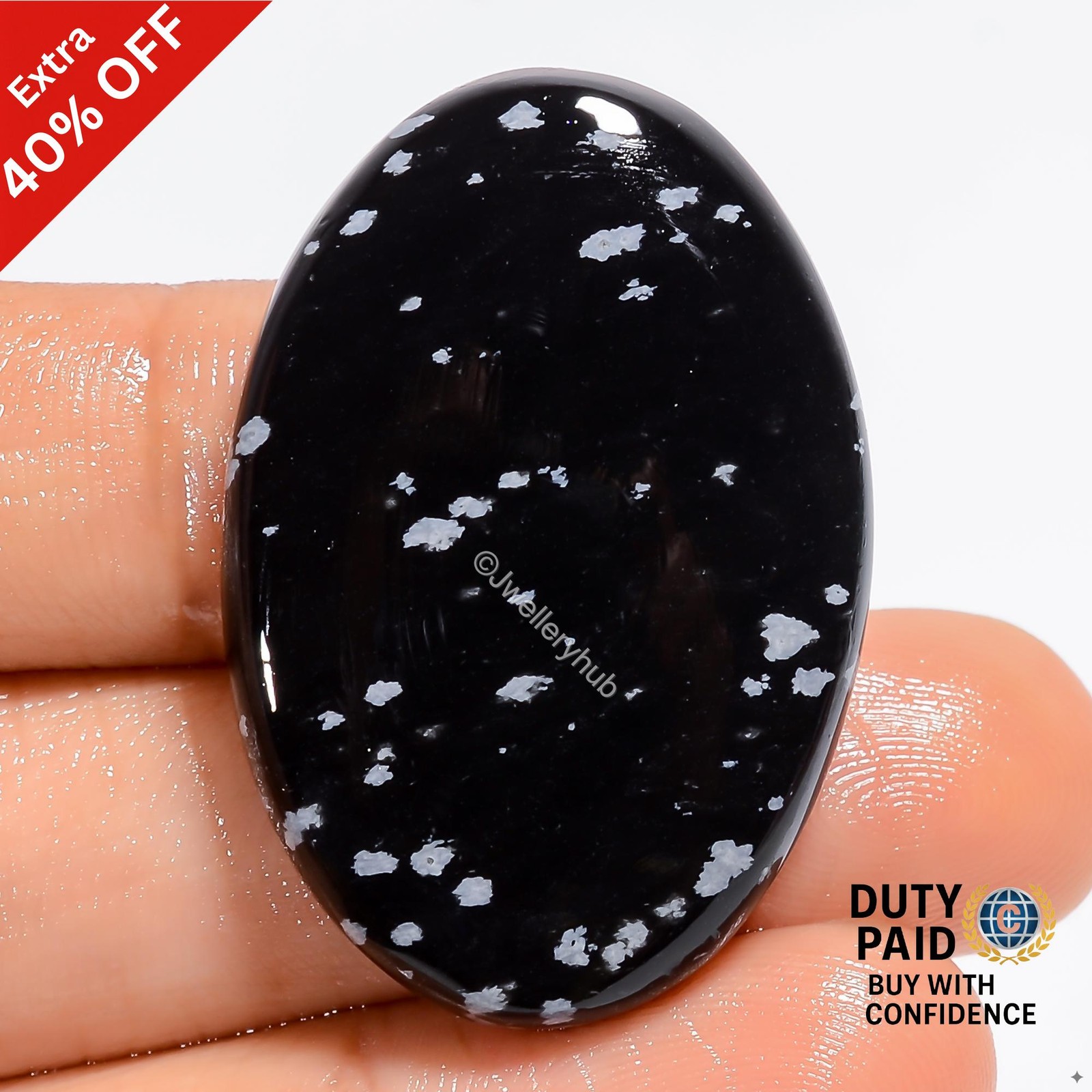 49.00 Cts Natural Snowflake Obsidian Jewelry Making Oval Cabochon 37X24X7 mm