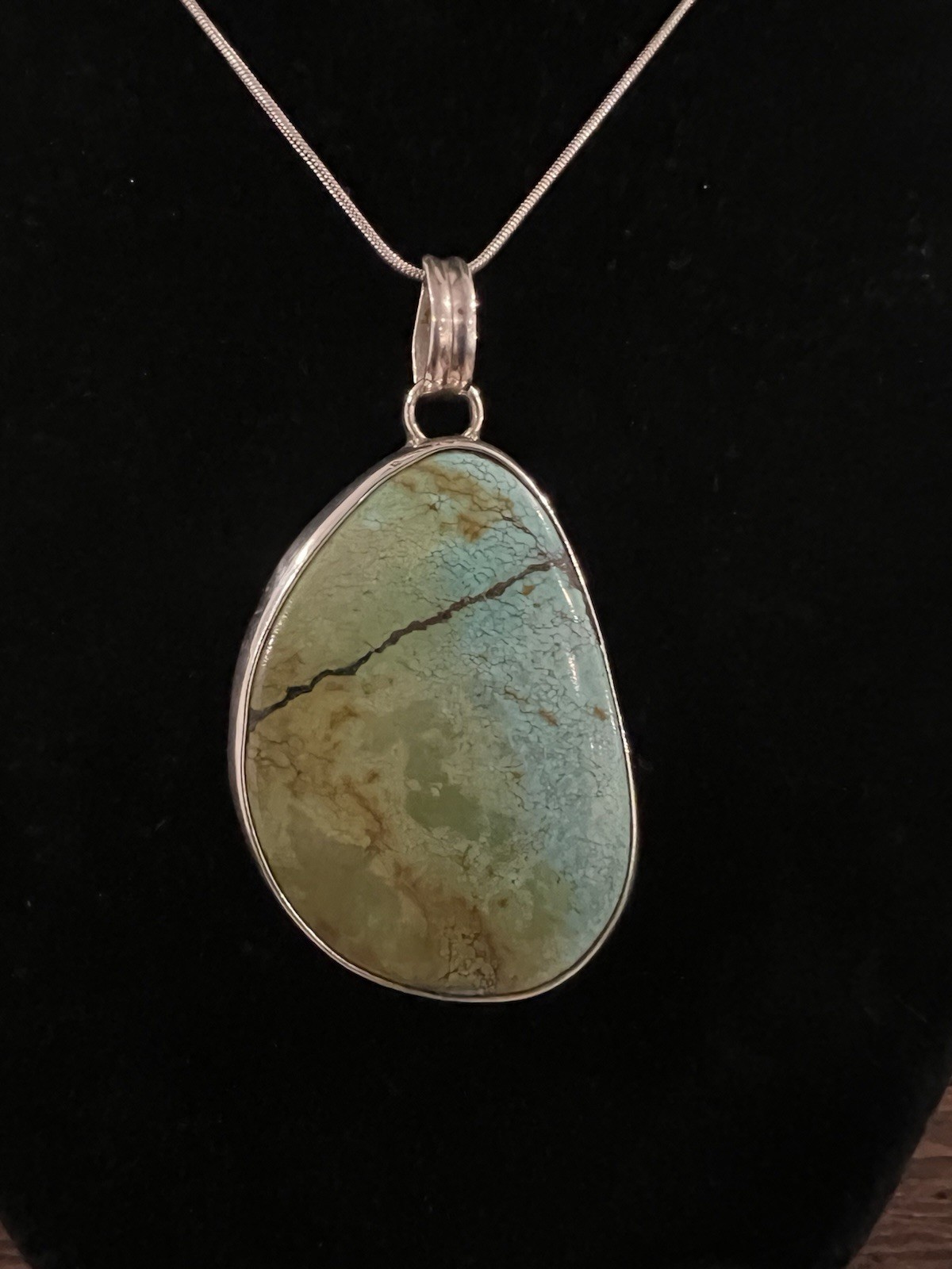 Turquoise Pendant Necklace Vintage 925 Sterling Silver Measuring 9.5 Inches Long