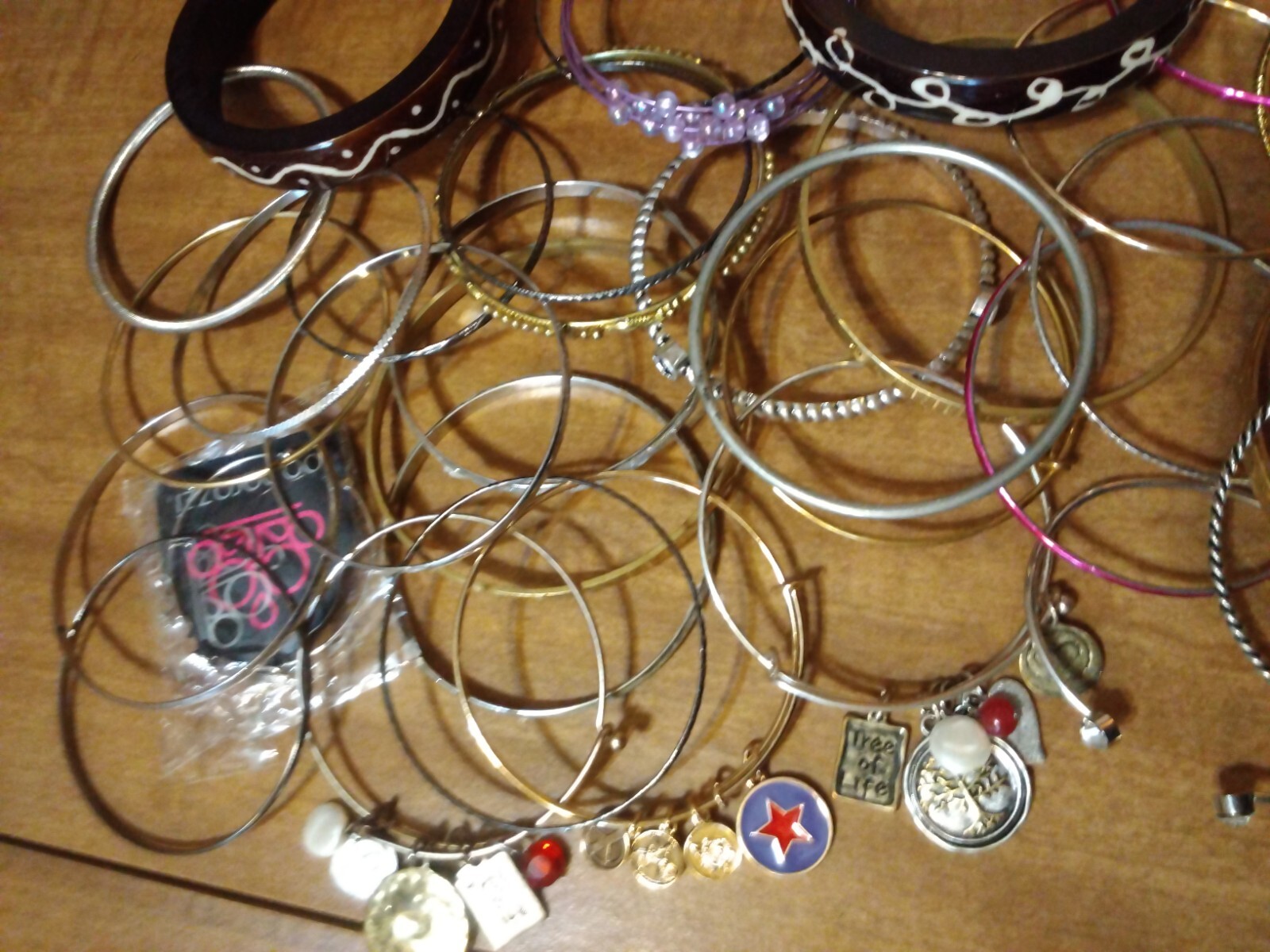 LOT BANGLE BRACELET 41 Gold Silver tone Mix Diff Age Orig Charm Color Style Type