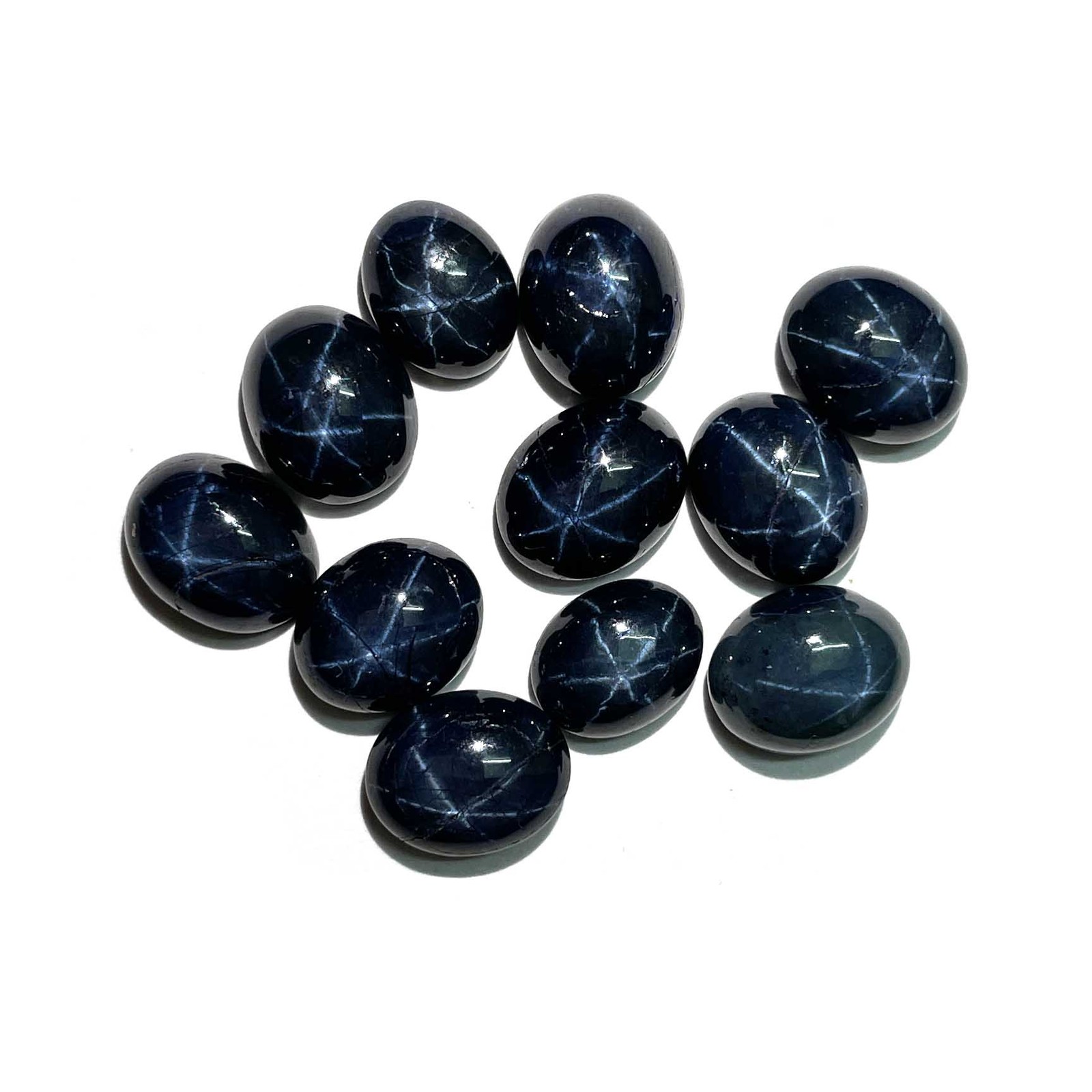 Diffused Star Blue Sapphire Oval Cabochon Loose Gemstone Lot 3 Pcs 8*10 MM 12 CT