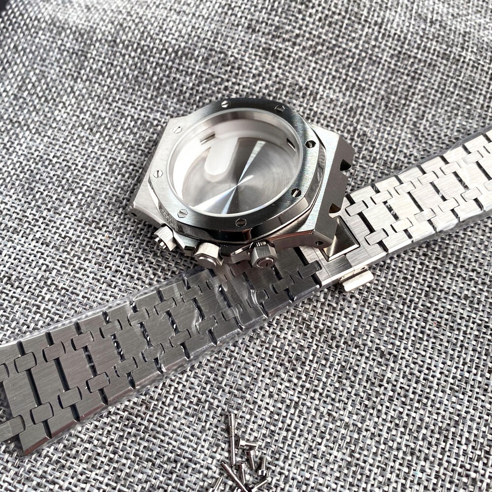 42mm Brushed Watch Case Bracelet 32.1mm Black Blue Dial Fit VK63 Quartz Sapphire
