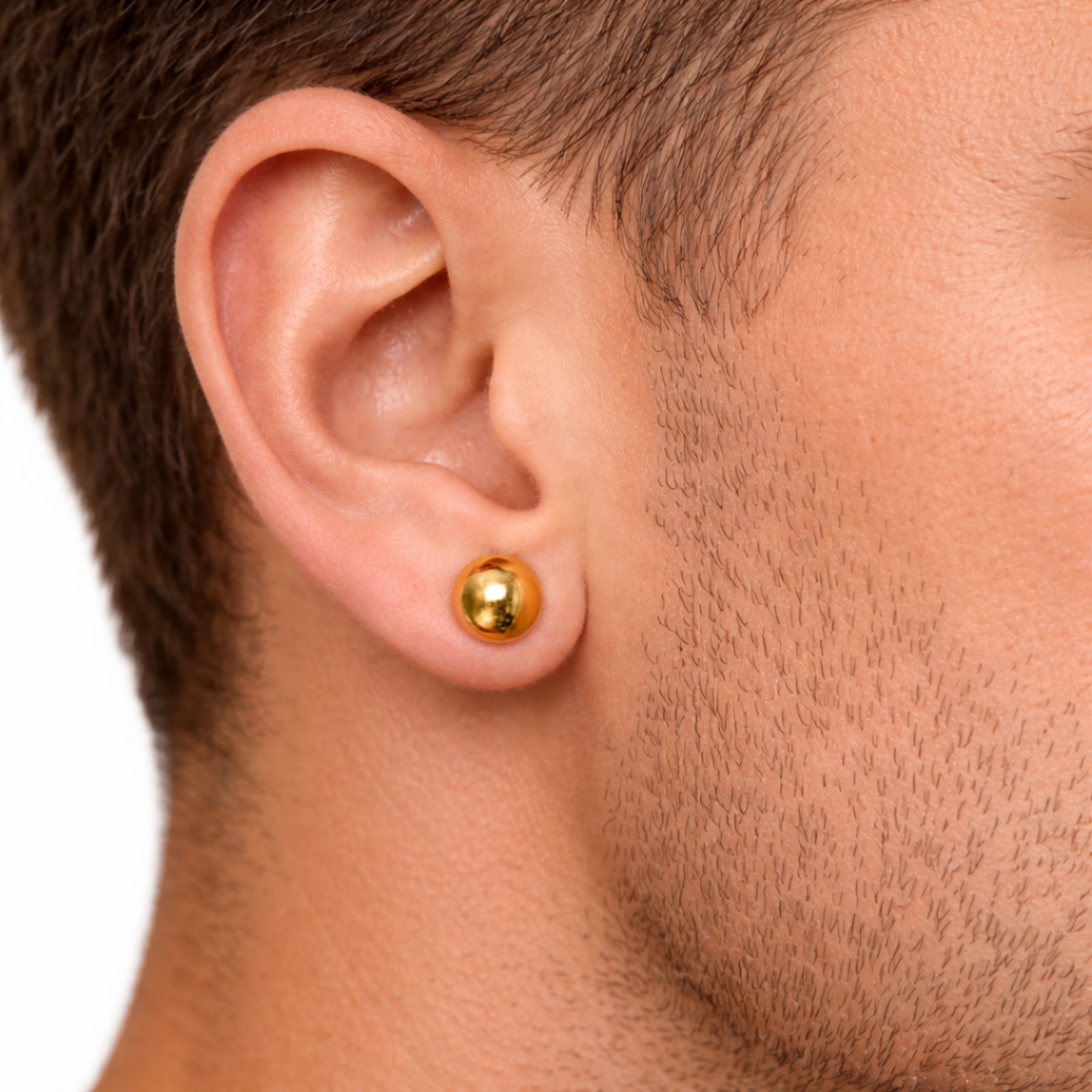 Real 1/200 14K Yellow Gold Oro Ball Stud Earrings Women Ladies Men 8mm