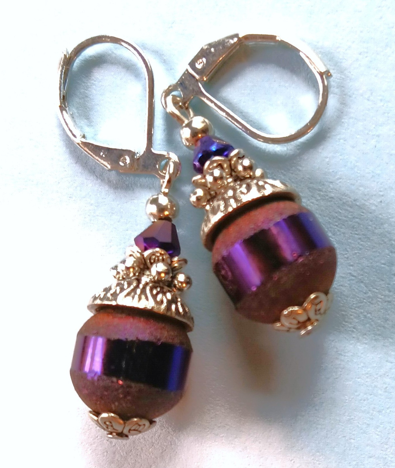 PURPLE frosted CRYSTAL earring SP LEVERBACK handcrafted #XSP-b