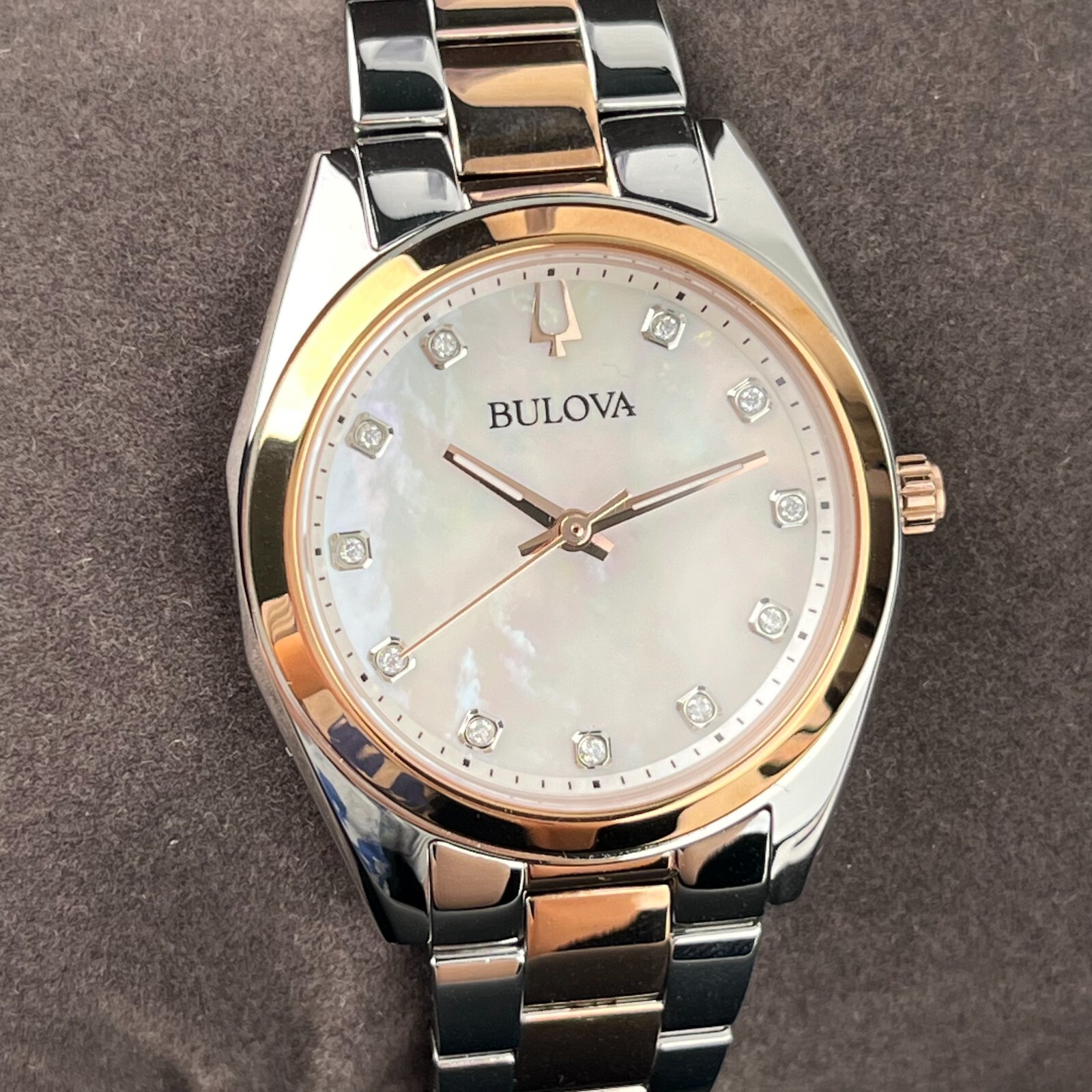 Bulova Women’s Watch Surveyor Mother of Pearl White Dial Rose Gold Strap 98P207