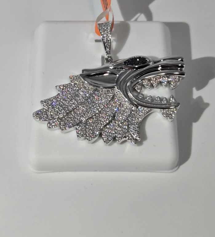 NEW Solid 925 Sterling Silver 2.5ctw real MOISSANITE Wolf Pendant – USA