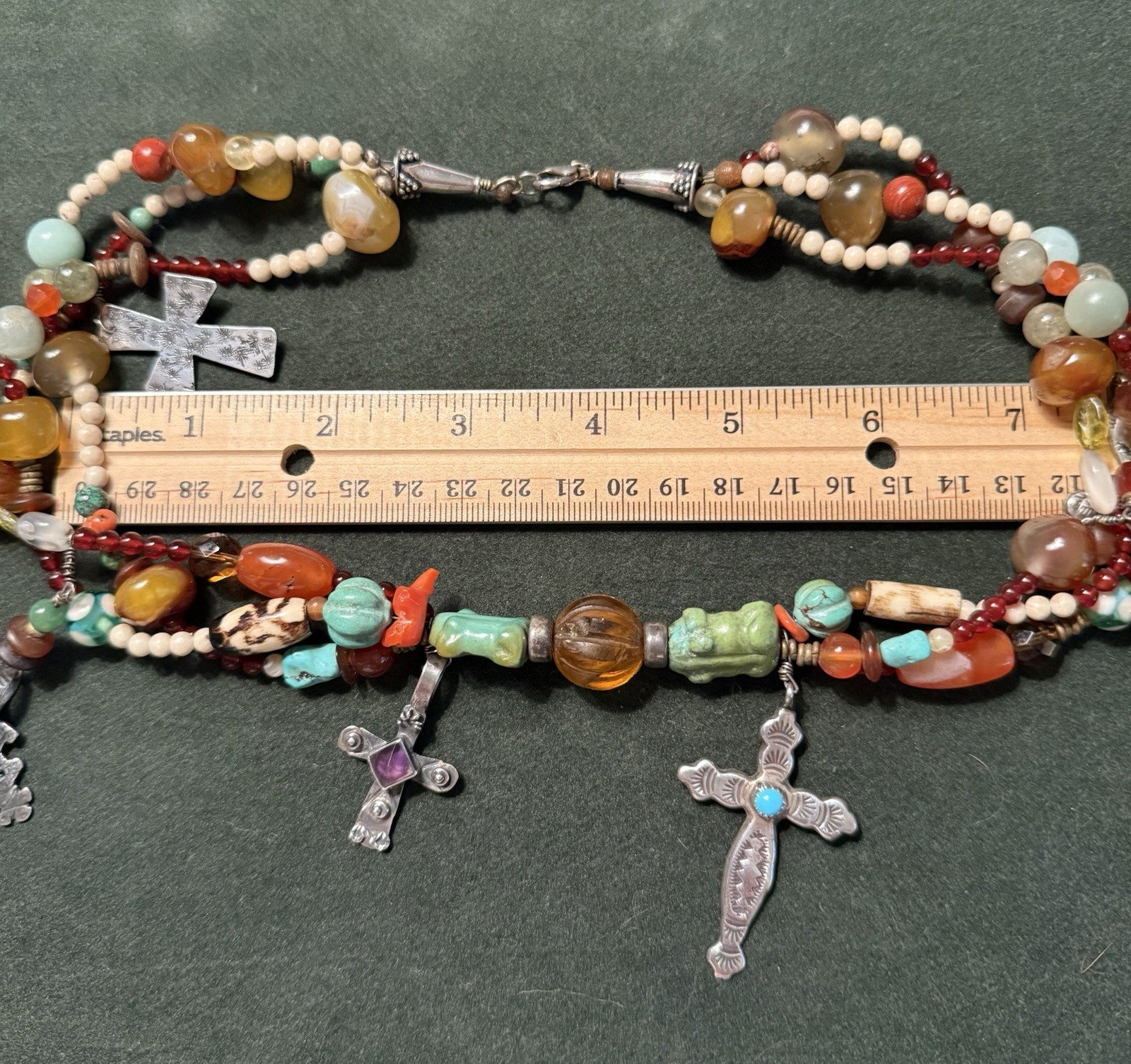 Southwestern Multicolor, 3 Strand Beaded Necklace with Crosses