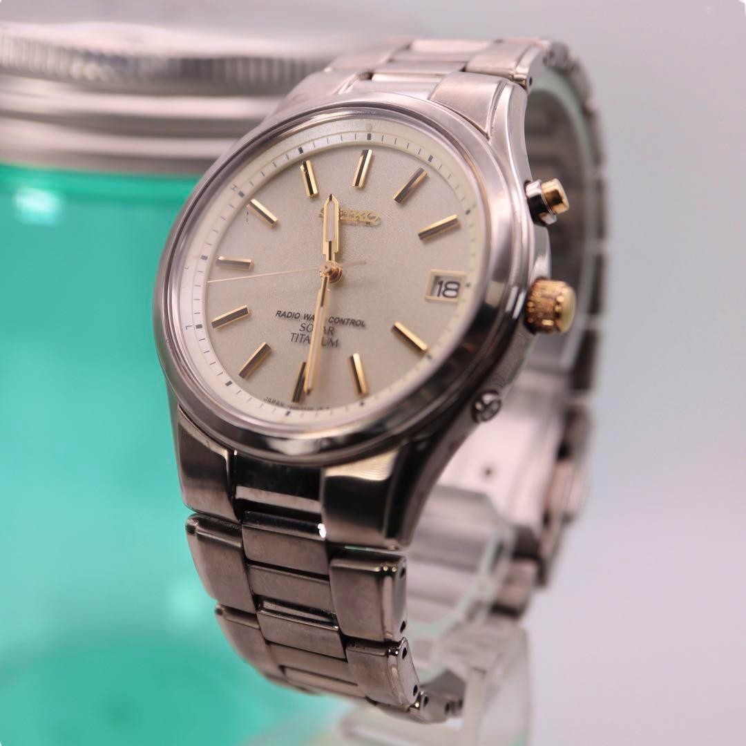 Rare SEIKO Radio Solar SPIRIT Titanium SBTM170 7B22-0AD0 Champagne Gold Watch