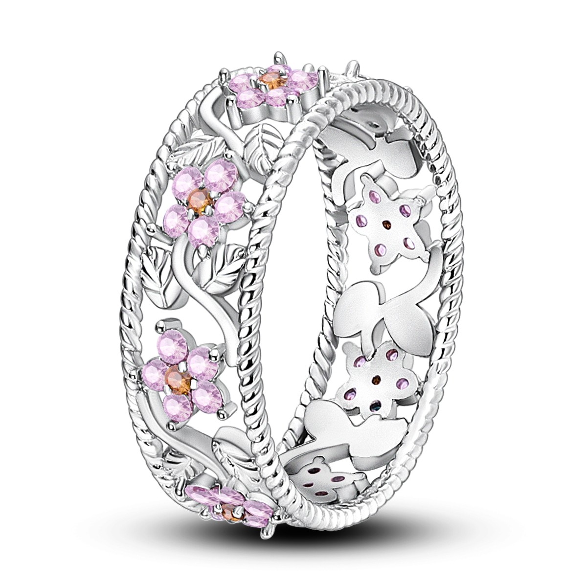 LAZA Original 925 Sterling Silver Pink CZ Flowers Finger Ring for Women Jewelry