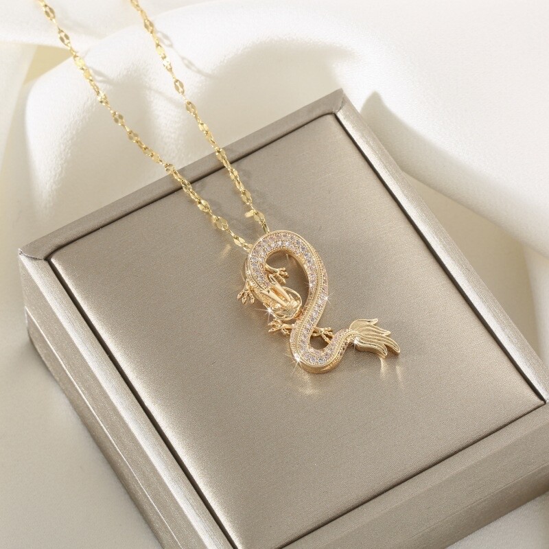 Women’s Fashion Jewelry Cubic Zircon Gold Dragon Pendant Necklace 480