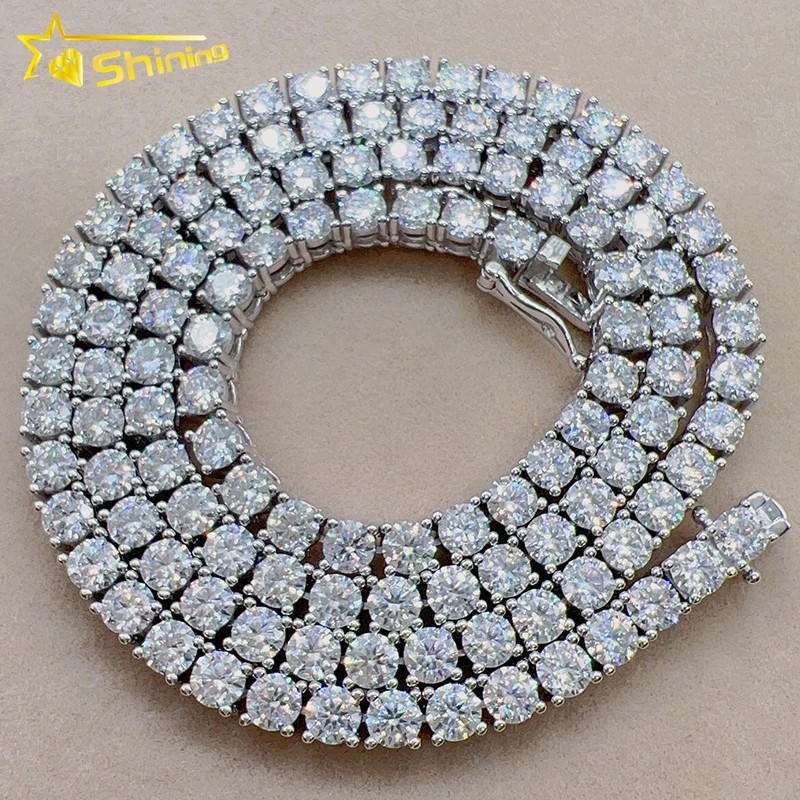 2-6.5mm VVS1 Moissanite Tennis Chain Necklace for Men Women 925 Sterling Silver