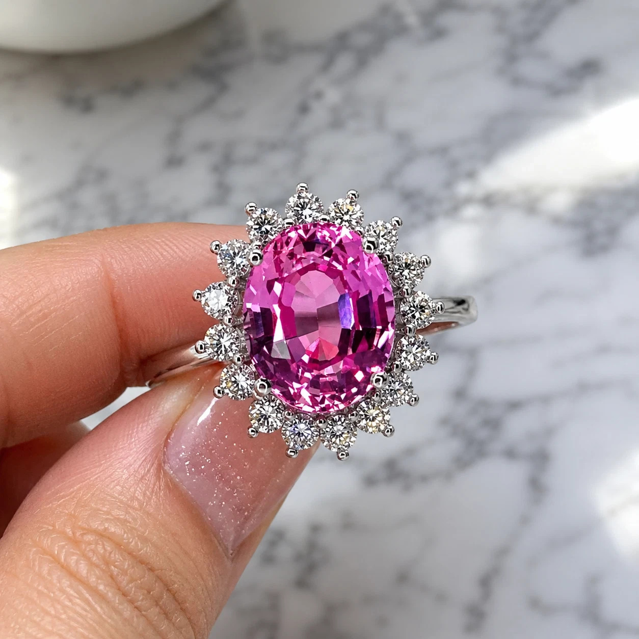 6.65 Ct Natural Pink & Sapphire Diamond Engagement Ring 14k Solid White Gold 7