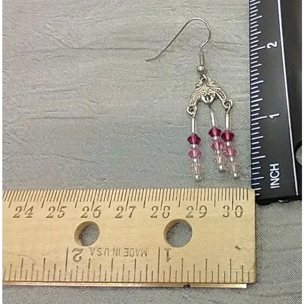 Chandelier Earrings Pink Clear Crystals Silver Tone Fishhook Ear Wires Handmade