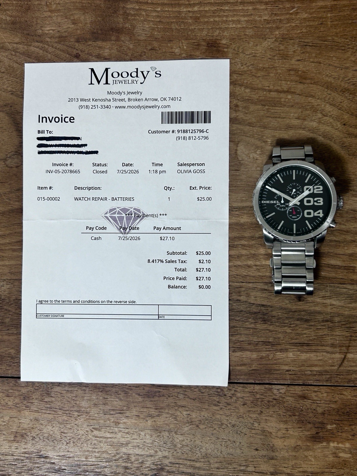 Diesel Men’s Black Dial Stainless Steel Quartz Chronograph Watch 48mm 5 Bar