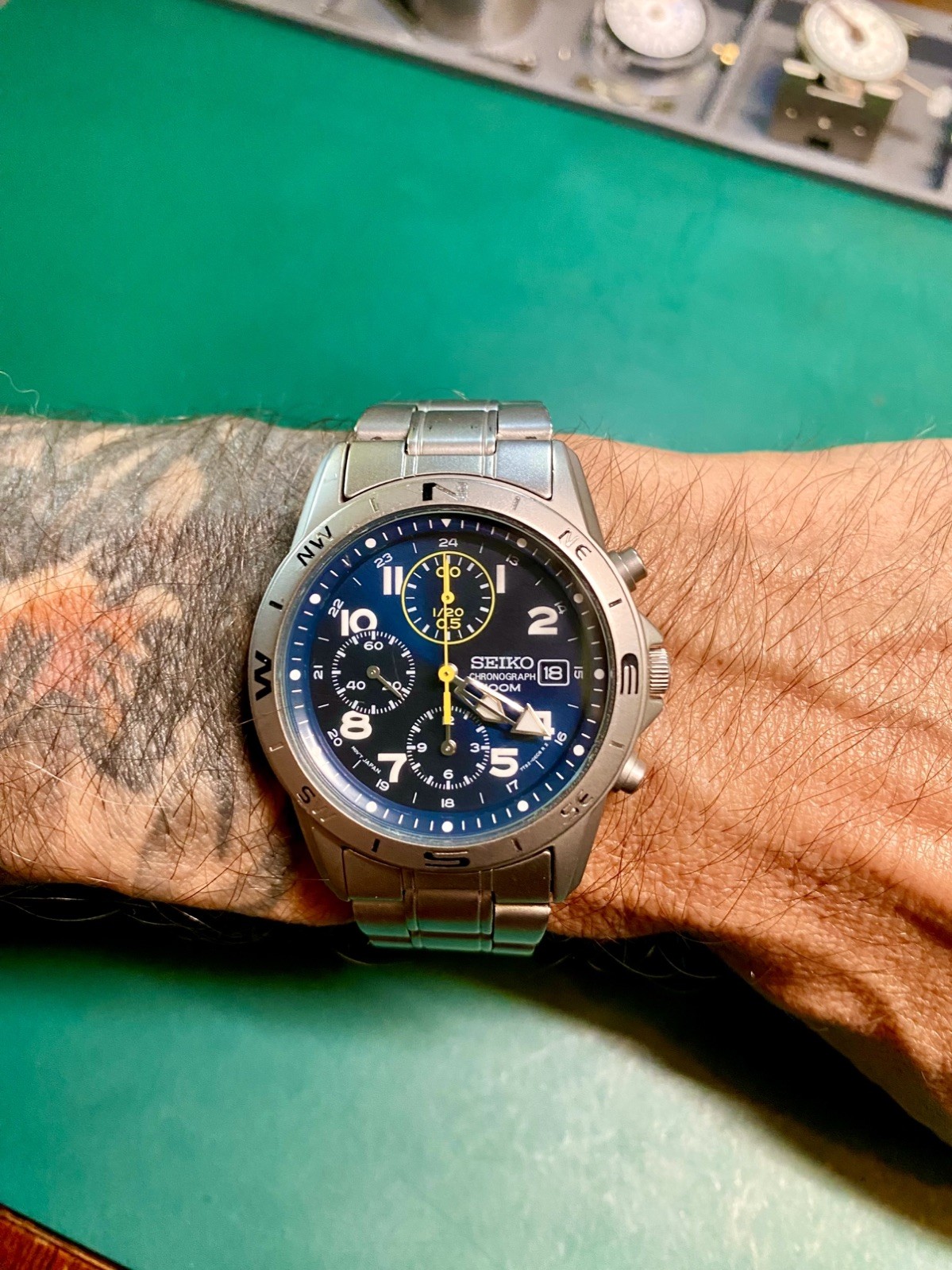 Seiko Chronograph SND379P1 SND379P Blue Dial Stailess Steel Quartz Men Watch
