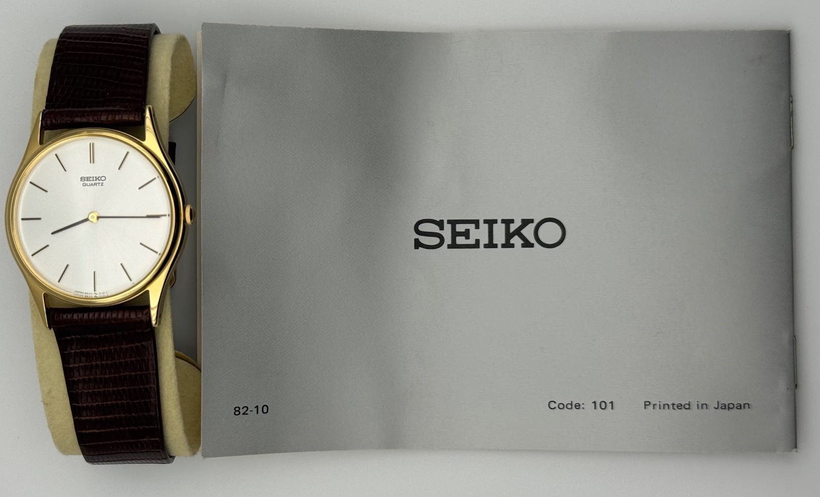 1982 Vintage NOS Seiko Men’s Gold Dress Watch w/O.G. BAND & PAPERS – 8620 Quartz