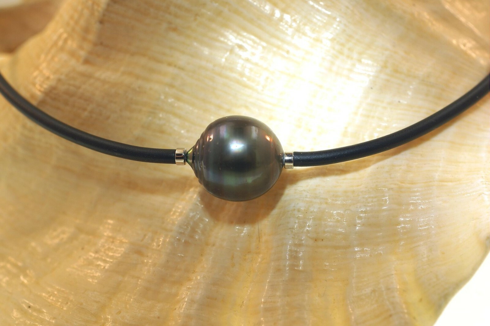 16.0MM TAHITIAN BLACK PEARL AKOYA 925 SILVER BLACK LEATHER CHOKER ADJ 16″-20″ #2