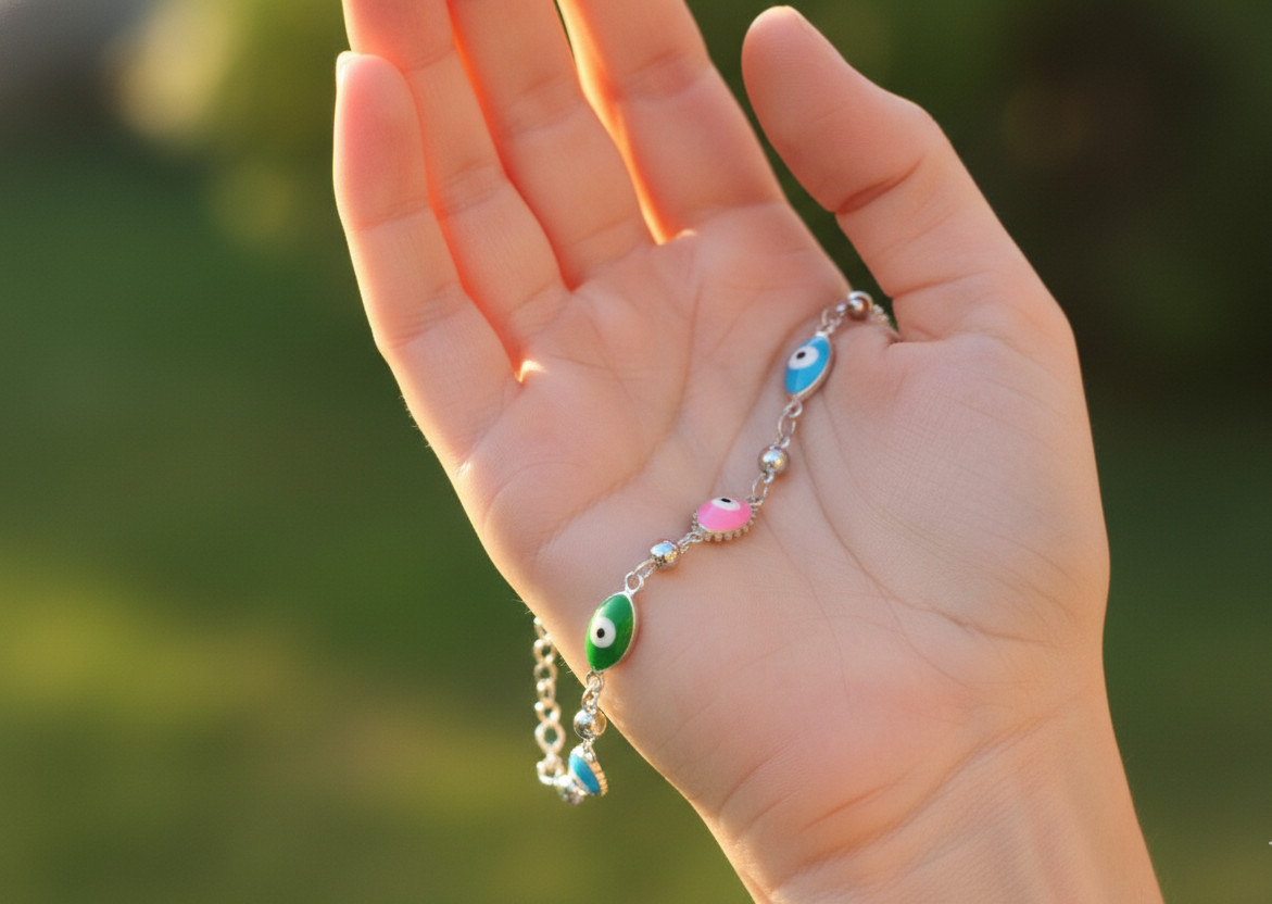 Colorful Evil Eye Charm Bracelet Silver Plated Boho Chain Bracelet for Women