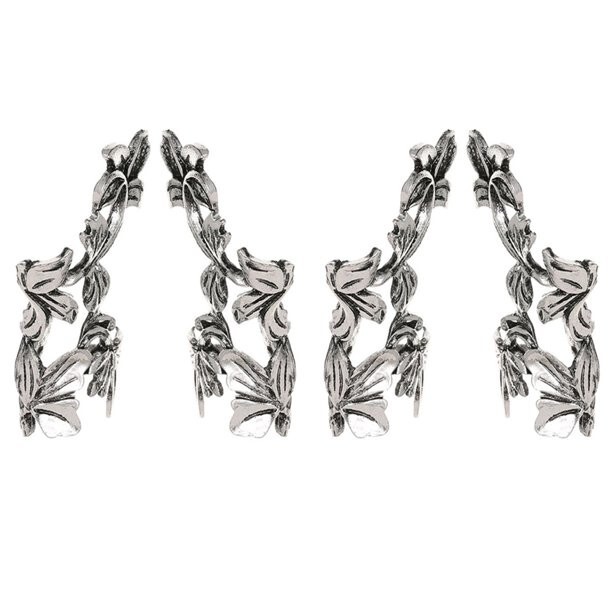 Floral Hollowed our Flower & Leaf Ear Cuff – Silver – No Piercing, Clip On