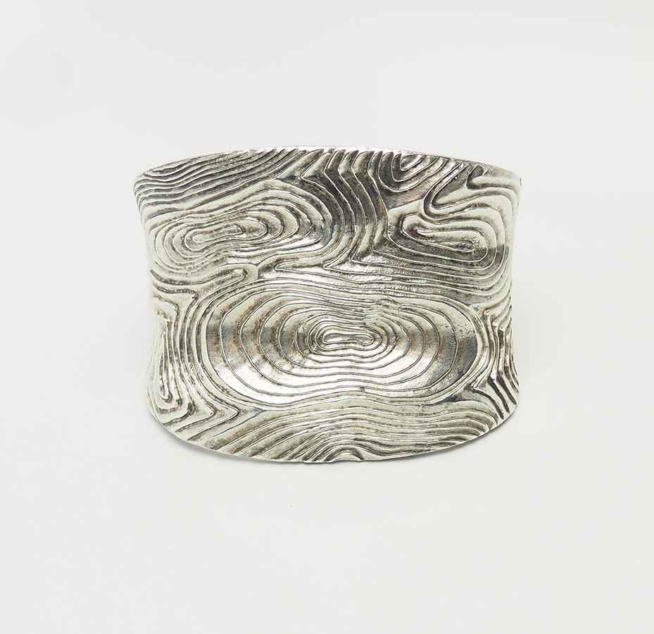 Stunning wide wood grain sterling silver Moderne cuff bracelet by Stephen Dweck