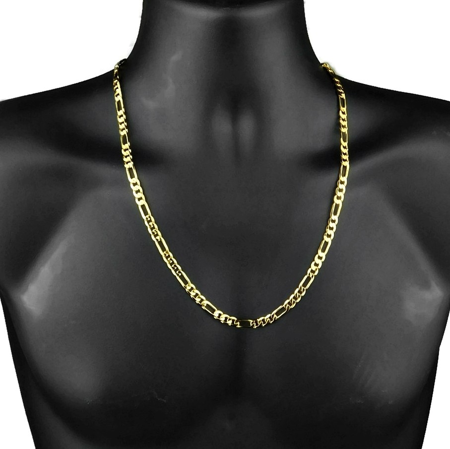 Mens 18k Gold Plated Figaro Link 24″ Inch Long x 6.5MM Wide Chain Necklace
