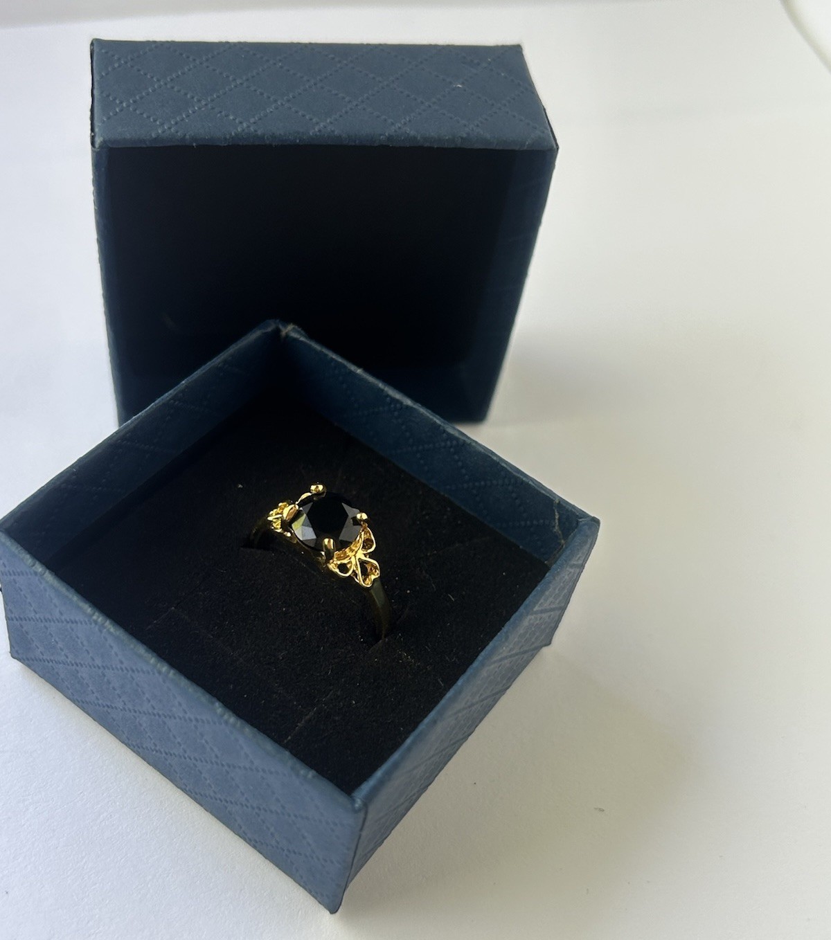 Vintage Black Cubic Zirconia Ring Gold Plated Womens Size 9