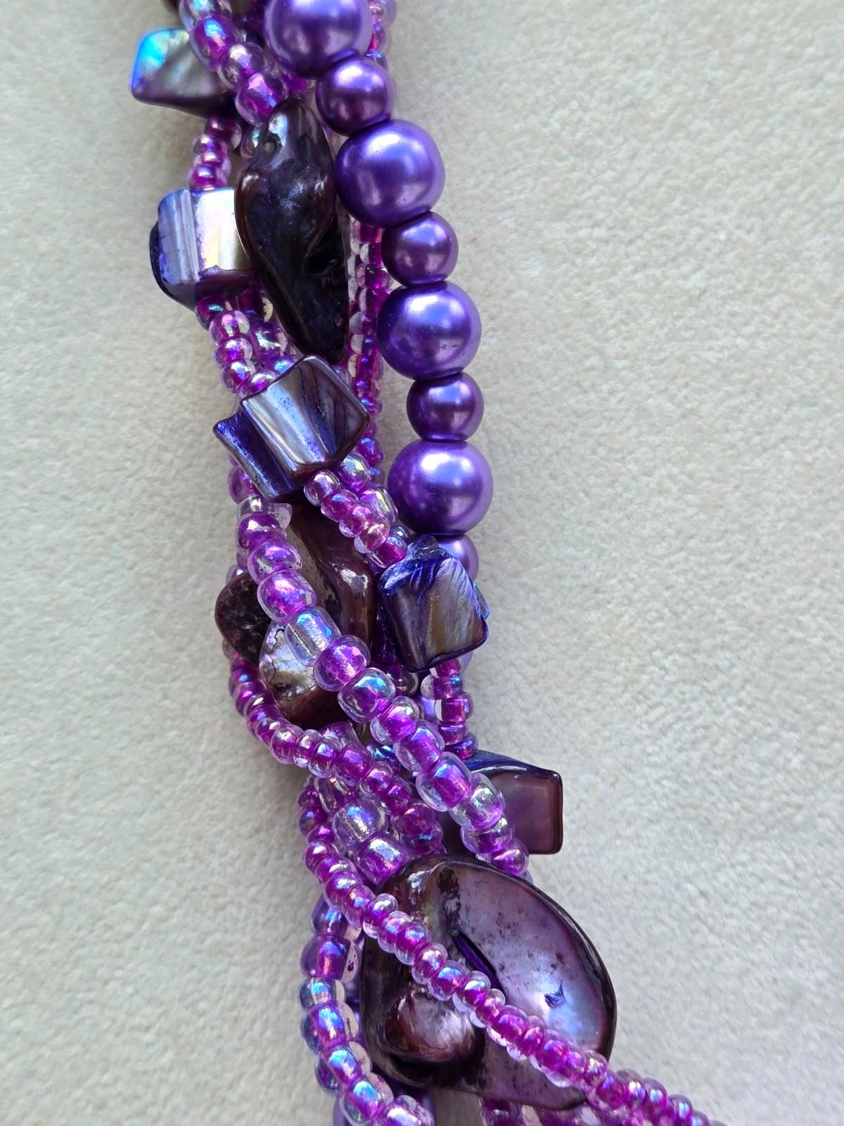 Purple Mixed Media 7-Strand Shell, Pearl and Bead Necklace 19.5 Inches