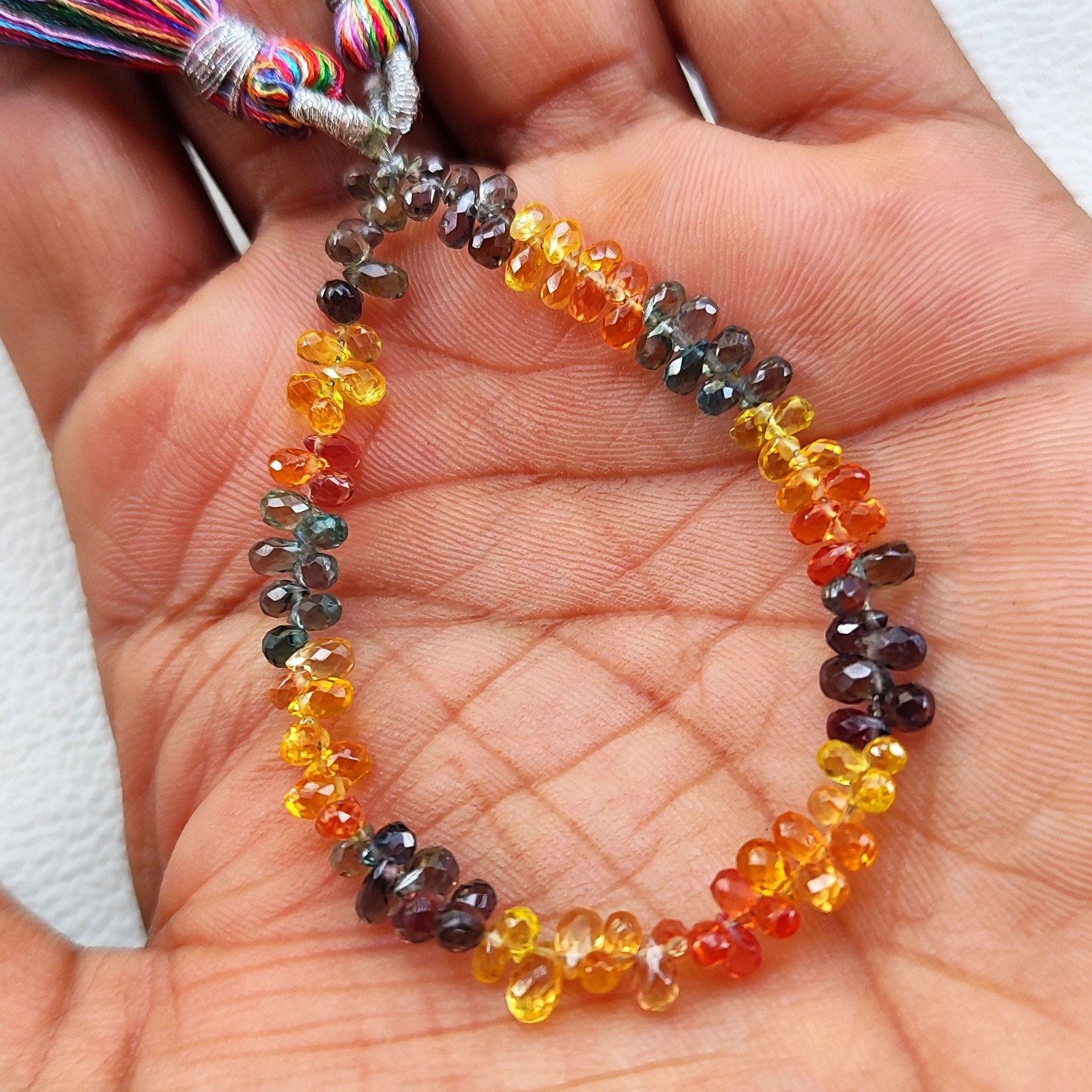 Rainbow Sapphire 4x3mm Faceted Drop Shape Gemstone Beads 5.5 Inch Strand