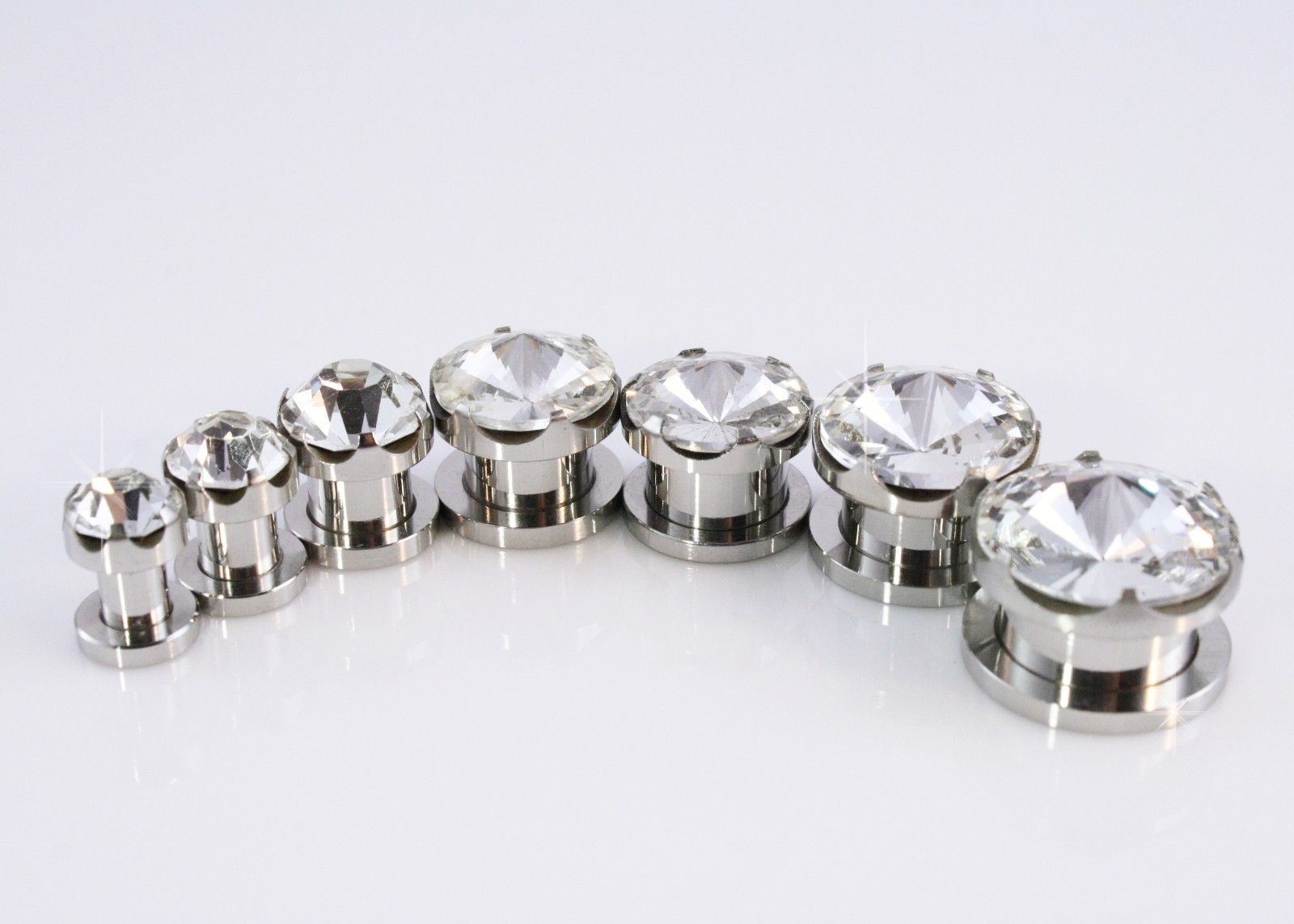 Prong Set CZ Screw Gem Plug Stainless Steel Gauges PAIR 4G 2G 0G 00G 11 12 14mm