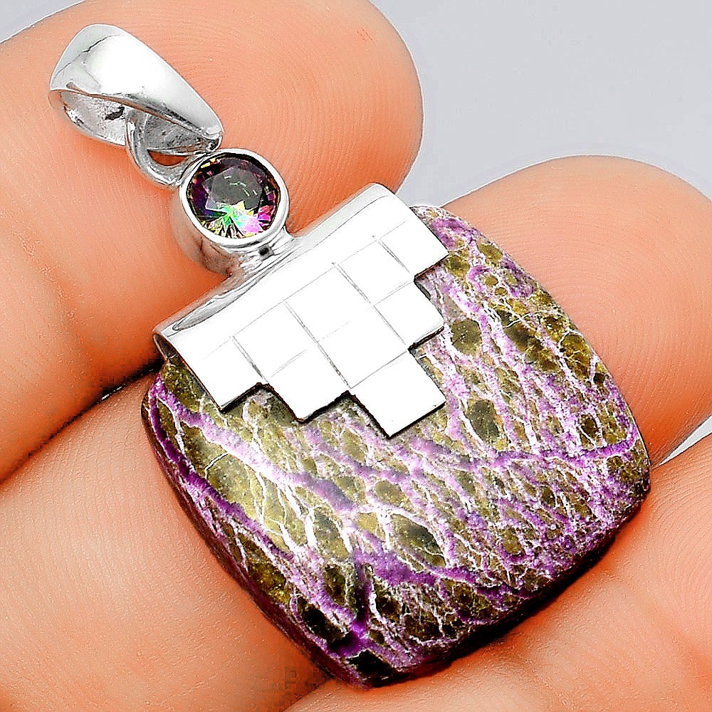 Natural Purpurite and Mystic Topaz 925 Sterling Silver Pendant Jewelry P-1653