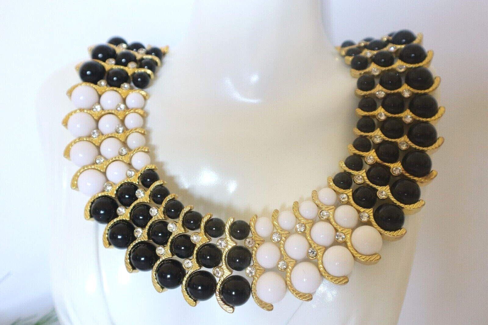 IMAN Rhinestone Collar Necklace Egyptian Style Beaded Gold Plated NEW